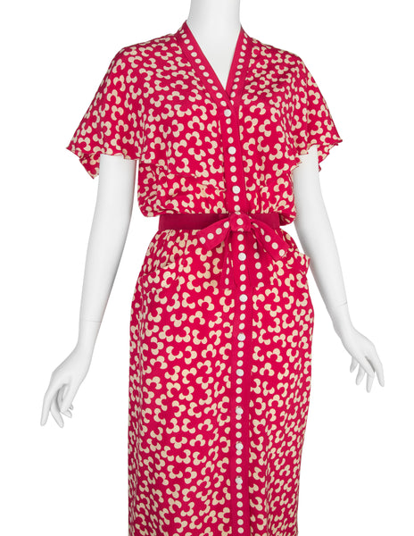 Chloe by Karl Lagerfeld Vintage SS 1984 Red and Cream Floral Silk Dress