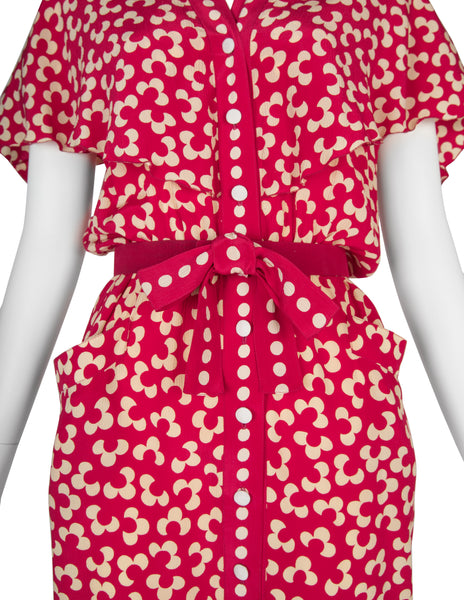 Chloe by Karl Lagerfeld Vintage SS 1984 Red and Cream Floral Silk Dress