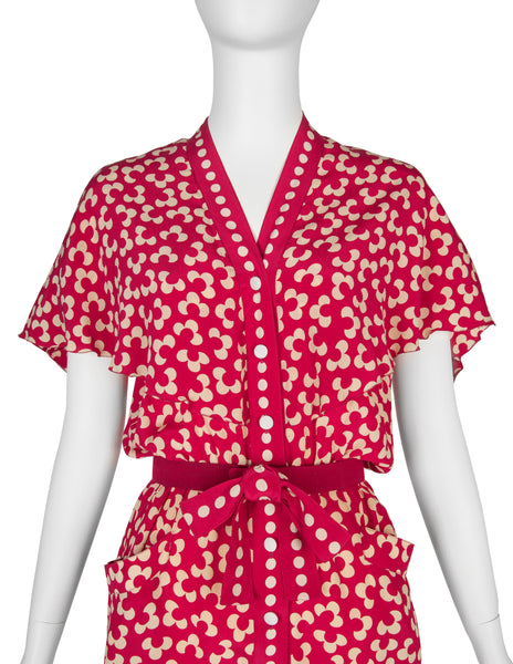 Chloe by Karl Lagerfeld Vintage SS 1984 Red and Cream Floral Silk Dress