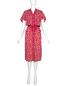 Chloe by Karl Lagerfeld Vintage SS 1984 Red and Cream Floral Silk Dress