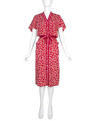 Chloe by Karl Lagerfeld Vintage SS 1984 Red and Cream Floral Silk Dress