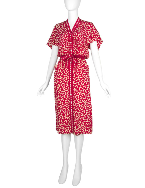 Chloe by Karl Lagerfeld Vintage SS 1984 Red and Cream Floral Silk Dress