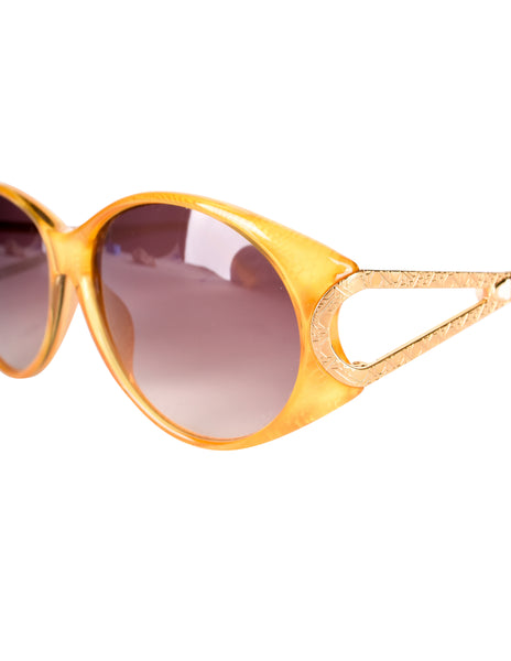 Christian Dior Vintage Yellow Orange Amber Marbled Golden Cannage 2763 Sunglasses