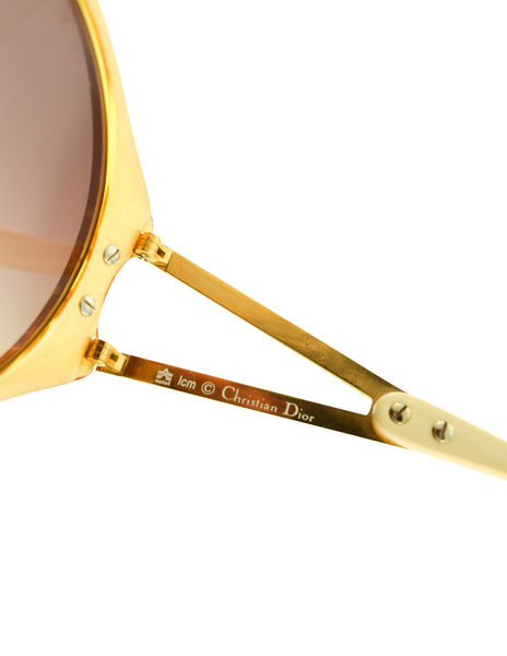 Christian Dior Vintage Yellow Orange Amber Marbled Golden Cannage 2763 Sunglasses