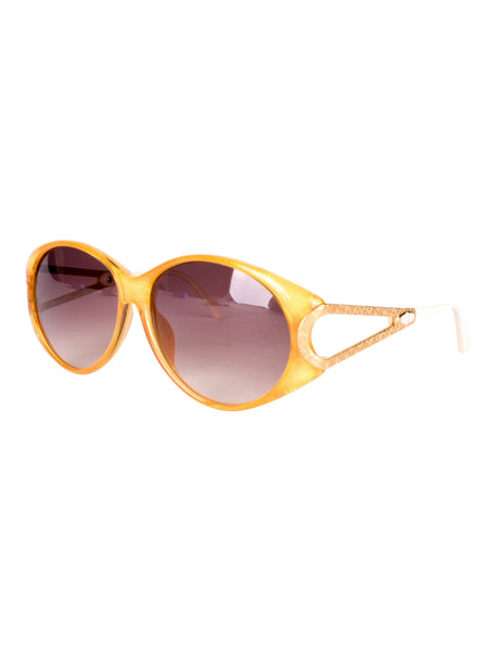 Christian Dior Vintage Yellow Orange Amber Marbled Golden Cannage 2763 Sunglasses