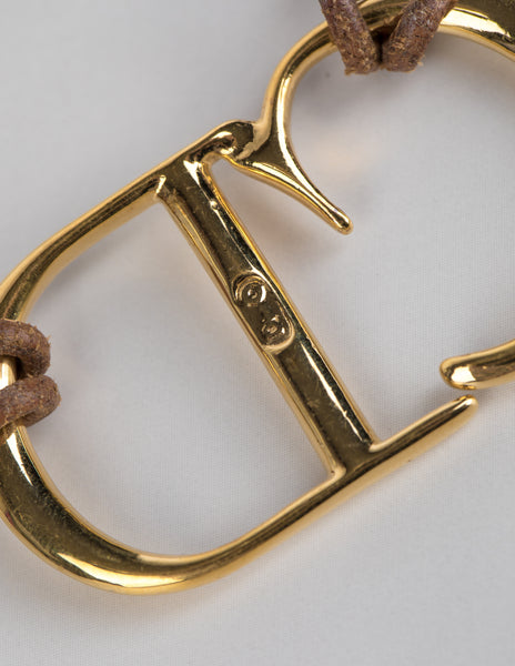 Christian Dior Vintage AW 2000 by John Galliano Golden CD Logo Brown Leather Necklace