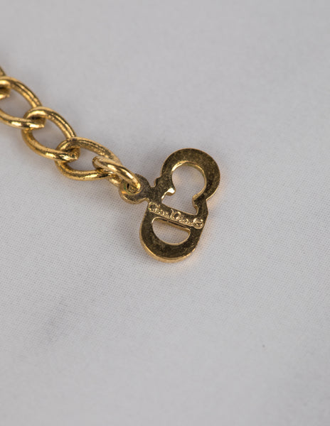Christian Dior Vintage AW 2000 by John Galliano Golden CD Logo Brown Leather Necklace