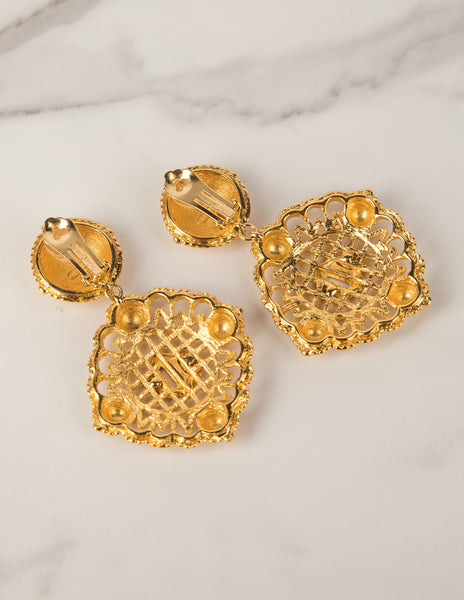 Christian Dior Vintage Massive Golden Monogram Dangle Earrings