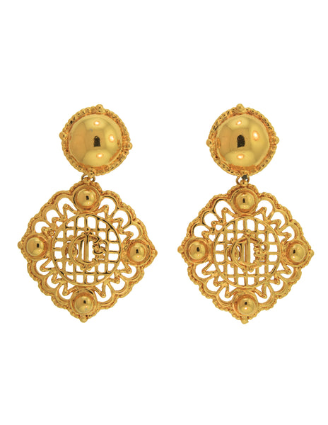 Christian Dior Vintage Massive Golden Monogram Dangle Earrings