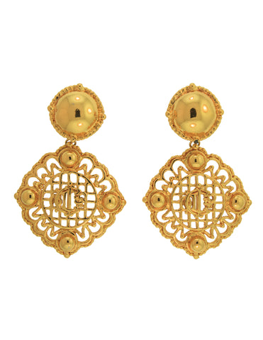 Christian Dior Vintage Massive Golden Monogram Dangle Earrings