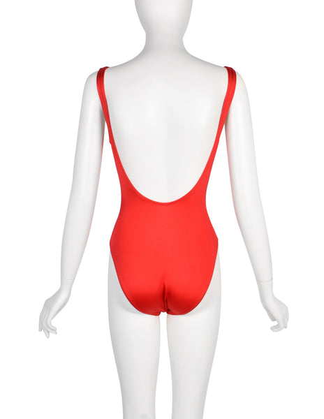 Christian Dior Vintage 1990s Red and Black Heritage Logo Swimsuit