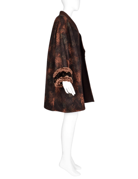 Christian Lacroix Vintage AW 1994 Autumnal Patterned Oversized Wool Coat