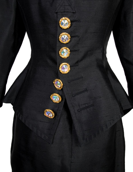 Christian Lacroix Vintage SS 1994 Vampy Black Silk Mini Skirt Suit