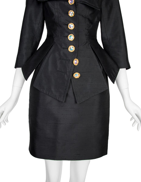 Christian Lacroix Vintage SS 1994 Vampy Black Silk Mini Skirt Suit