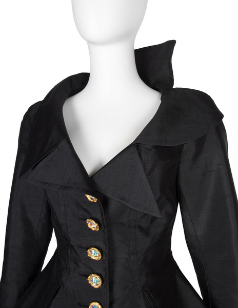 Christian Lacroix Vintage SS 1994 Vampy Black Silk Mini Skirt Suit