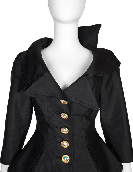 Christian Lacroix Vintage SS 1994 Vampy Black Silk Mini Skirt Suit