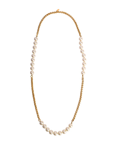 Chanel Vintage 1980s Collection 23 Gold Plated Chain and Pearl Sautoir Necklace
