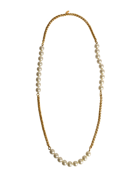Chanel Vintage 1980s Collection 23 Gold Plated Chain and Pearl Sautoir Necklace