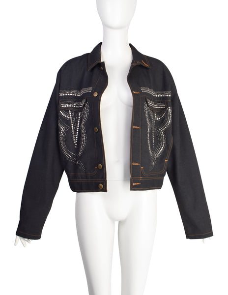 CLOSED by Marithe + Francois Girbaud Vintage 1980s Original Studded Oversized Dark Denim Jacket