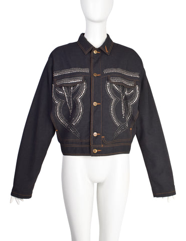 CLOSED by Marithe + Francois Girbaud Vintage 1980s Original Studded Oversized Dark Denim Jacket