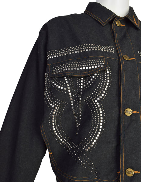 CLOSED by Marithe + Francois Girbaud Vintage 1980s Original Studded Oversized Dark Denim Jacket