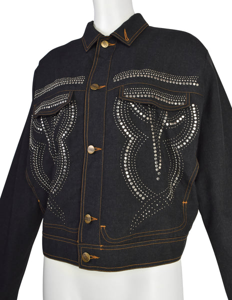 CLOSED by Marithe + Francois Girbaud Vintage 1980s Original Studded Oversized Dark Denim Jacket