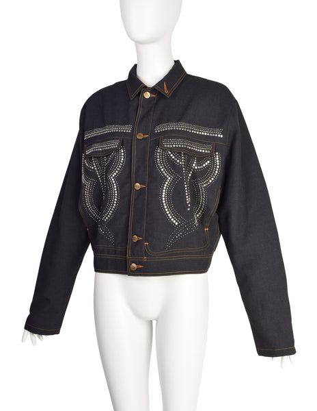 CLOSED by Marithe + Francois Girbaud Vintage 1980s Original Studded Oversized Dark Denim Jacket