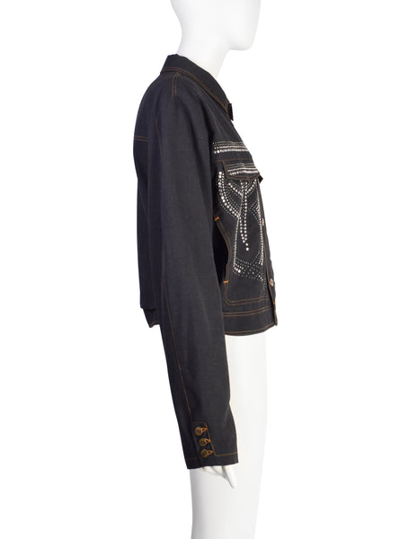 CLOSED by Marithe + Francois Girbaud Vintage 1980s Original Studded Oversized Dark Denim Jacket