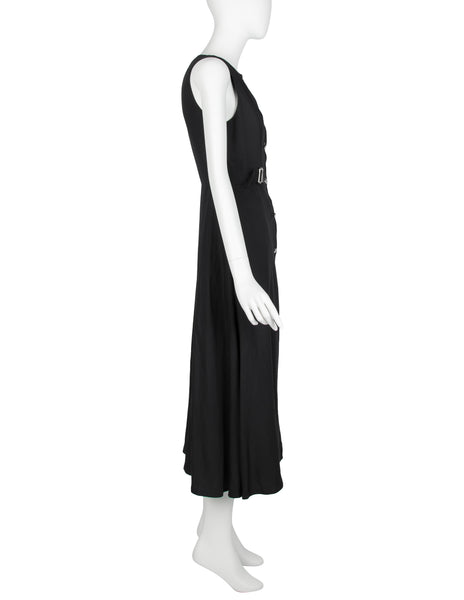State of Claude Montana Vintage Black Linen Belted Dress