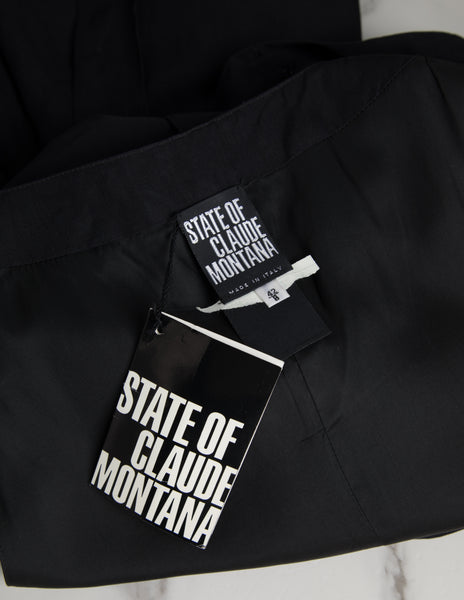 State of Claude Montana Vintage Black Linen Belted Dress