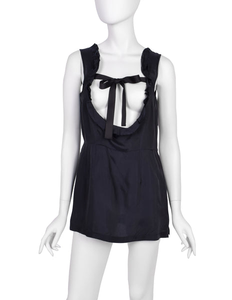 Comme des Garcons Vintage SS 2002 Black Sleeveless Ribbon Tie Top