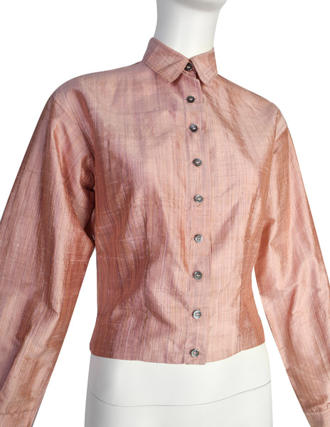 Callaghan by Romeo Gigli Vintage SS 1987 Dusty Rose Silk Shantung Button Up Top