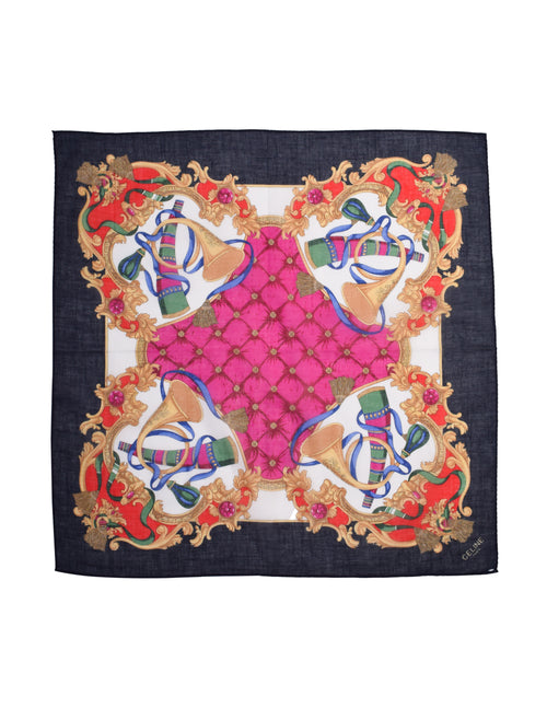 Celine Vintage Navy Colorful Baroque French Horn Motif