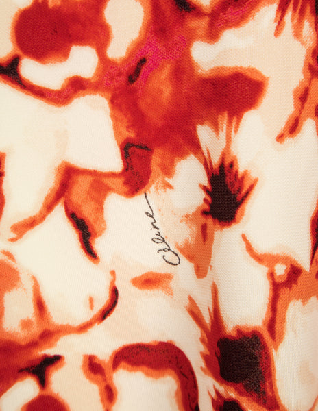 Celine Vintage Red Floral Print Halter Dress