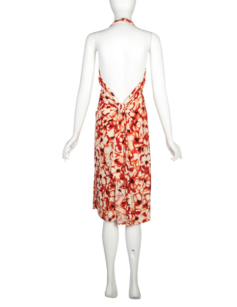Celine Vintage Red Floral Print Halter Dress
