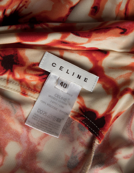 Celine Vintage Red Floral Print Halter Dress