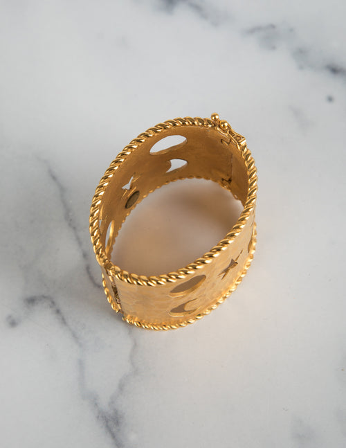 Celine Vintage Hammered Golden Celestial Moon and Stars Cuff