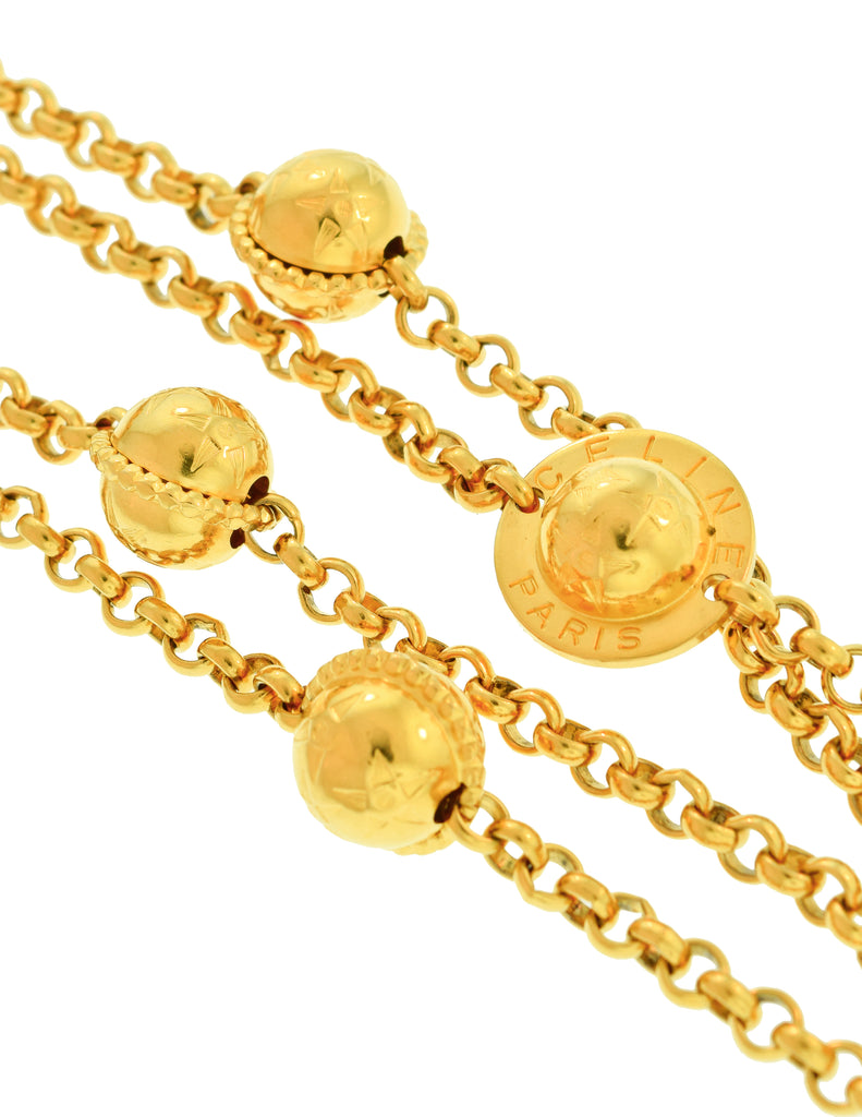 Celine Vintage 1990 Gold Star Orb Globe Charm Chain Sautoir 