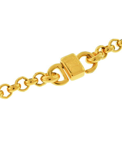 Celine Vintage 1990 Gold Star Orb Globe Charm Chain Sautoir Necklace