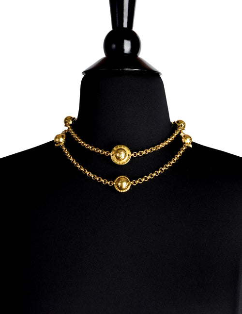 Celine Vintage 1990 Gold Star Orb Globe Charm Chain Sautoir