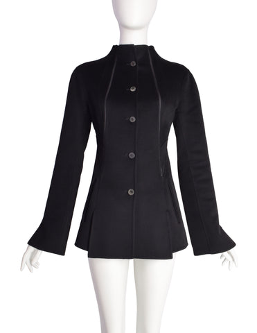 Chado Ralph Rucci Vintage Paneled Black Cashmere Mesh Inset Jacket