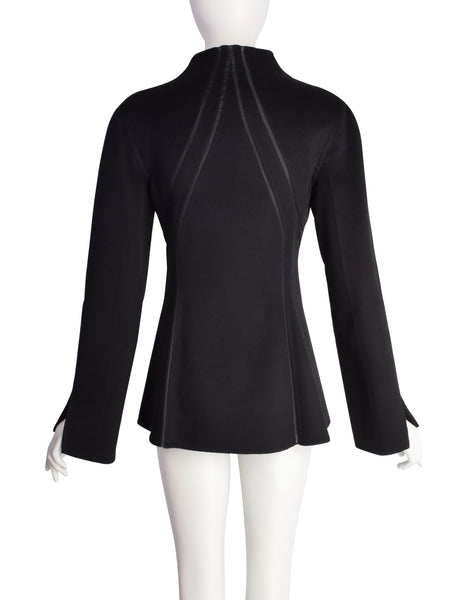 Chado Ralph Rucci Vintage Paneled Black Cashmere Mesh Inset Jacket