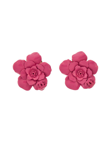 Chanel Vintage SS 2004 Pink Enamel CC Logo camellia Earrings
