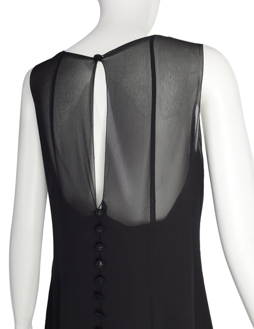 chanel mesh dress Chanel Vintage AW 1997 Sheer Black Silk Georgette Minimalist Column Dr –  Amarcord Vintage Fashion