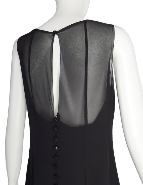 Chanel Vintage AW 1997 Sheer Black Silk Georgette Minimalist Column Dress