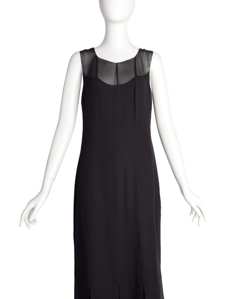 Chanel Vintage AW 1997 Sheer Black Silk Georgette Minimalist Column Dress