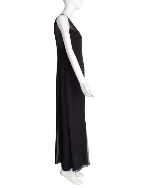 Chanel Vintage AW 1997 Sheer Black Silk Georgette Minimalist Column Dress