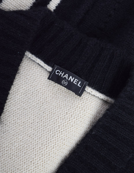 Chanel Vintage AW 2008 Black & Cream Cashmere & Mohair Longline Cardigan Sweater