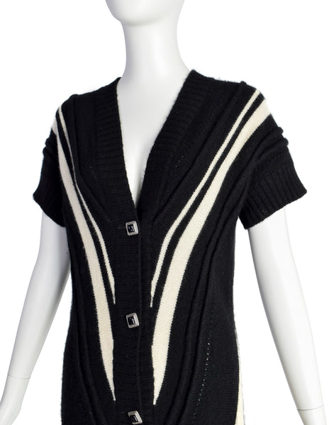 Chanel Vintage AW 2008 Black & Cream Cashmere & Mohair Longline Cardigan Sweater