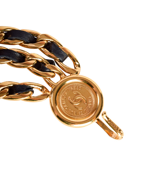 Chanel Vintage 1990s Iconic Black Leather Gold Chain Woven  display picture 1